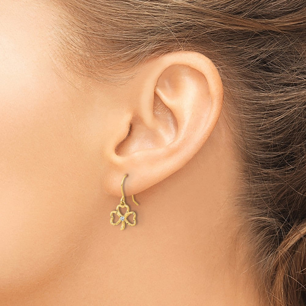 14k and White Rhodium Diamond-cut Clover Dangle French Hook Earrings