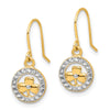 14k and White Rhodium Diamond-cut Clover in Circle Dangle French Hook Earrings