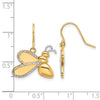 14k and White Rhodium Diamond-cut Large Bee Dangle French Hook Earrings