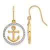 14k and White Rhodium Diamond-cut Anchor Dangle in Circle French Hook Earrings