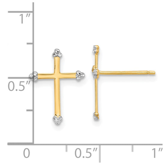 14k and White Rhodium Diamond-cut Cross Post Earrings