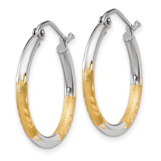 2mm Gold White Rhodium Diamond-cut Hoop Earrings