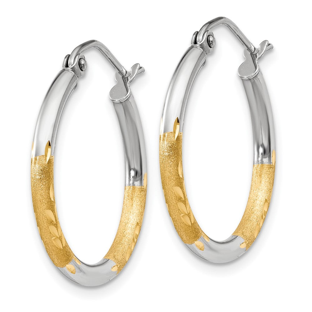 2mm Gold White Rhodium Diamond-cut Hoop Earrings