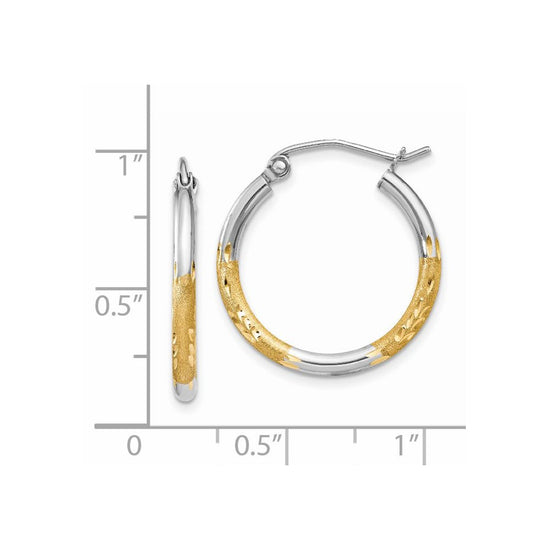 2mm Gold White Rhodium Diamond-cut Hoop Earrings