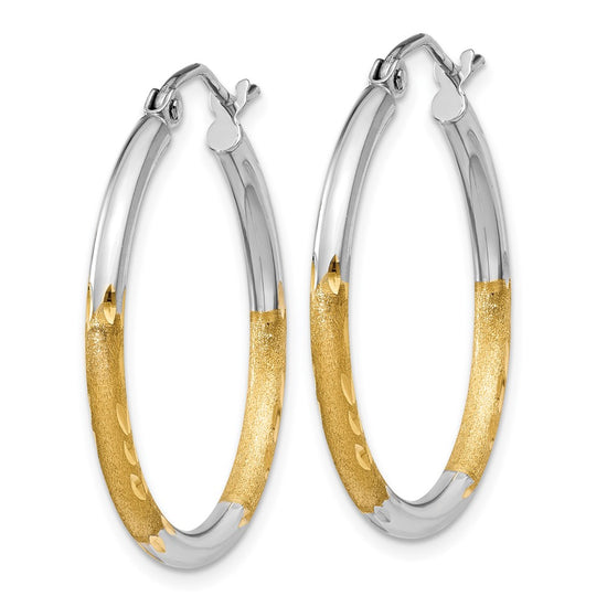 2mm Gold White Rhodium Diamond-cut Hoop Earrings