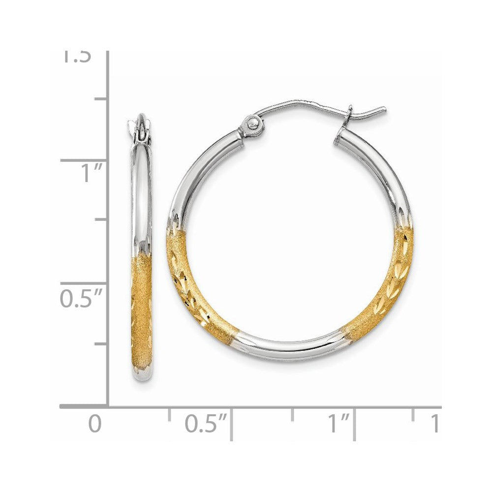 2mm Gold White Rhodium Diamond-cut Hoop Earrings