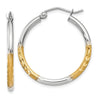 2mm Gold White Rhodium Diamond-cut Hoop Earrings