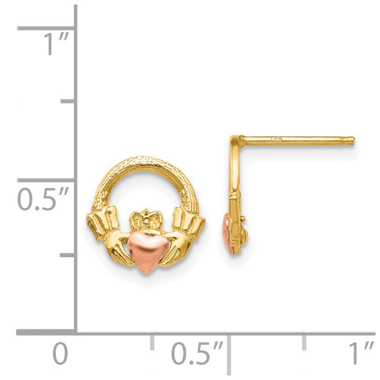 14k Two-tone Claddagh Post Earrings
