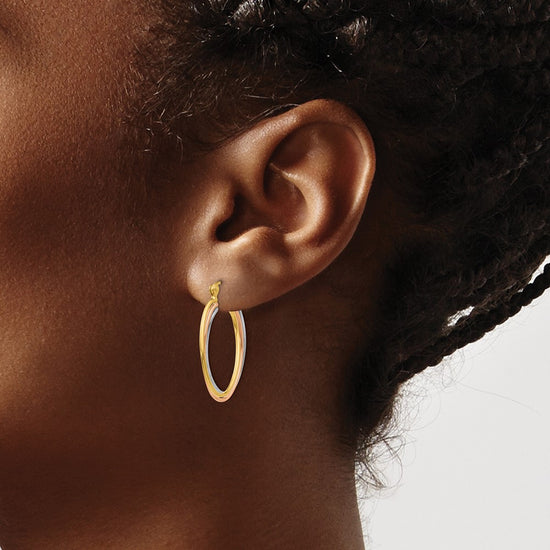 14K Tri Color Hoop Earrings