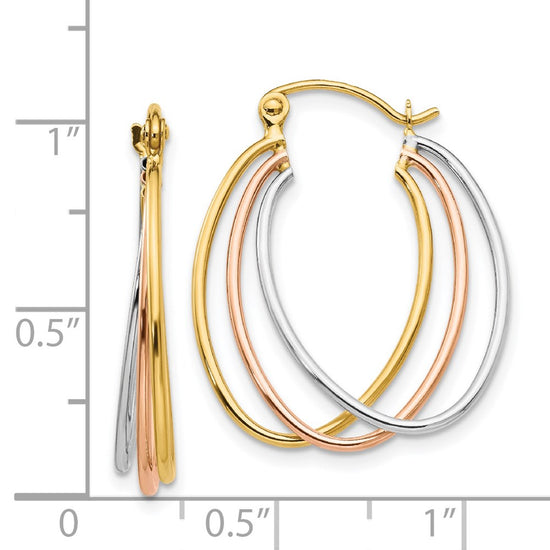 Gold Tri-color Triple Hoop Earrings