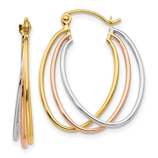 Gold Tri-color Triple Hoop Earrings