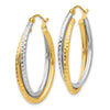Gold Two-tone Diamond-cut Twisted Oval Hoop Earrings
