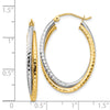 Gold Two-tone Diamond-cut Twisted Oval Hoop Earrings