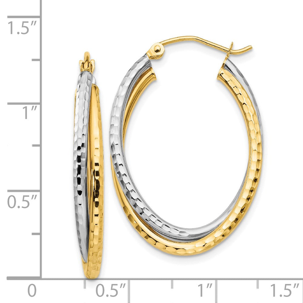 Gold Two-tone Diamond-cut Twisted Oval Hoop Earrings