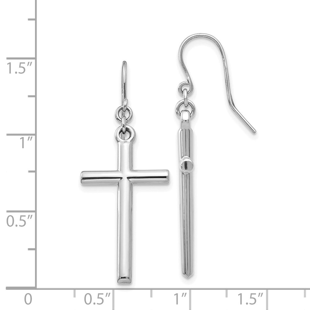 14k White Gold Hollow Polished Cross Dangle French Hook Earrings