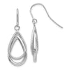 14K White Gold Polished and Textured Teardrop Dangle French Hook Earrings