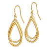 14K Polished and Textured Teardrop Dangle French Hook Earrings
