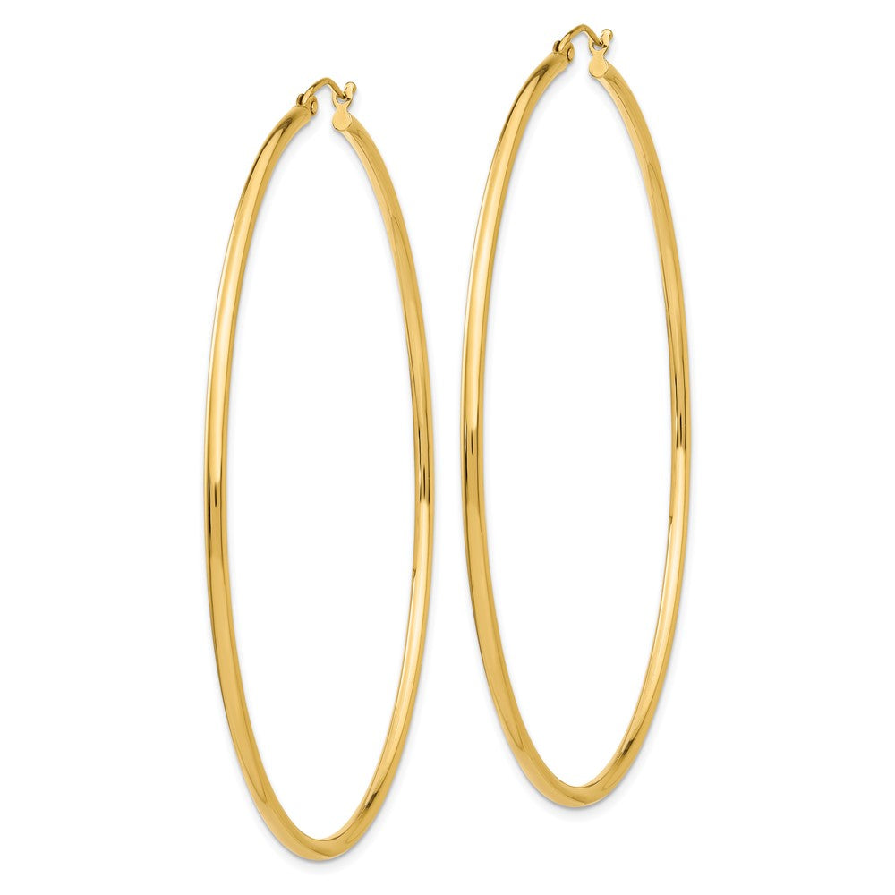 14k 2x70mm Polished Round Tube Hoop Earrings