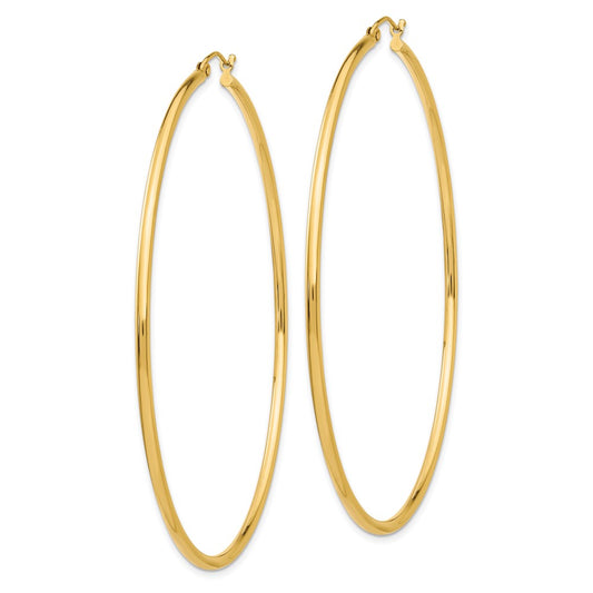 14k 2x70mm Polished Round Tube Hoop Earrings