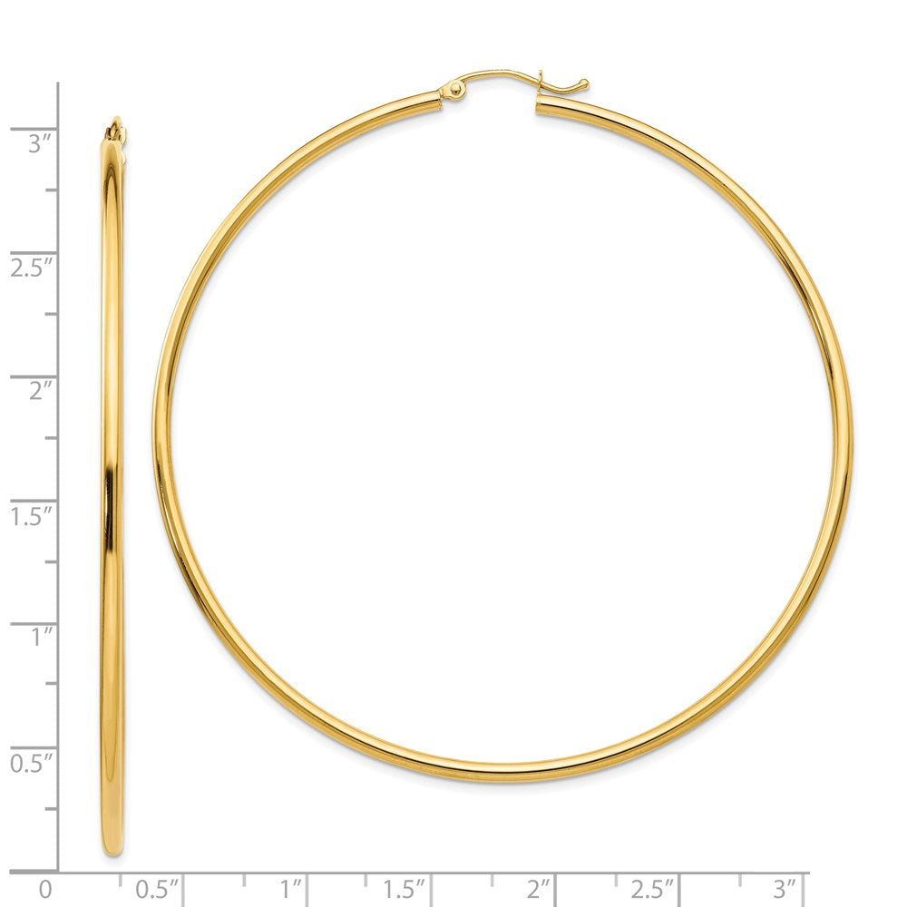 14k 2x70mm Polished Round Tube Hoop Earrings