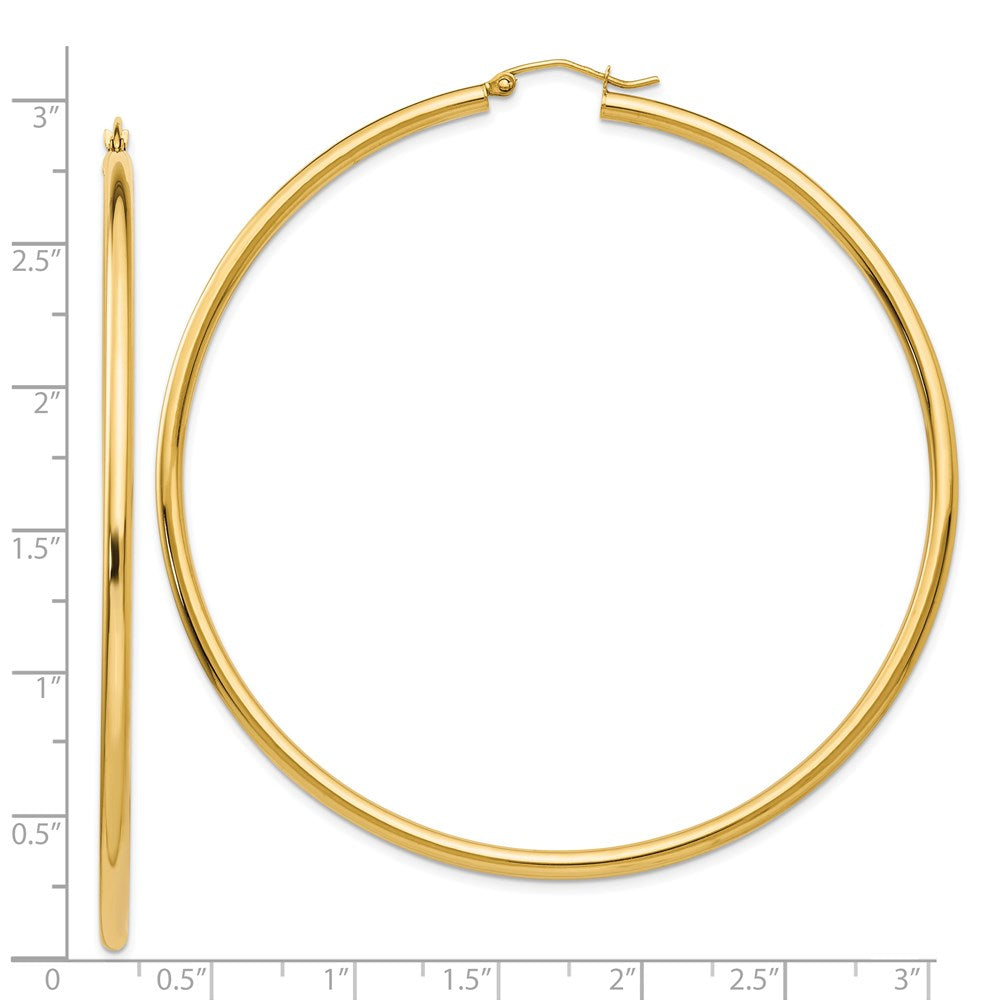 14k 2.25x70mm Polished Round Tube Hoop Earrings