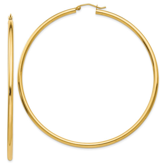 14k 2.25x70mm Polished Round Tube Hoop Earrings