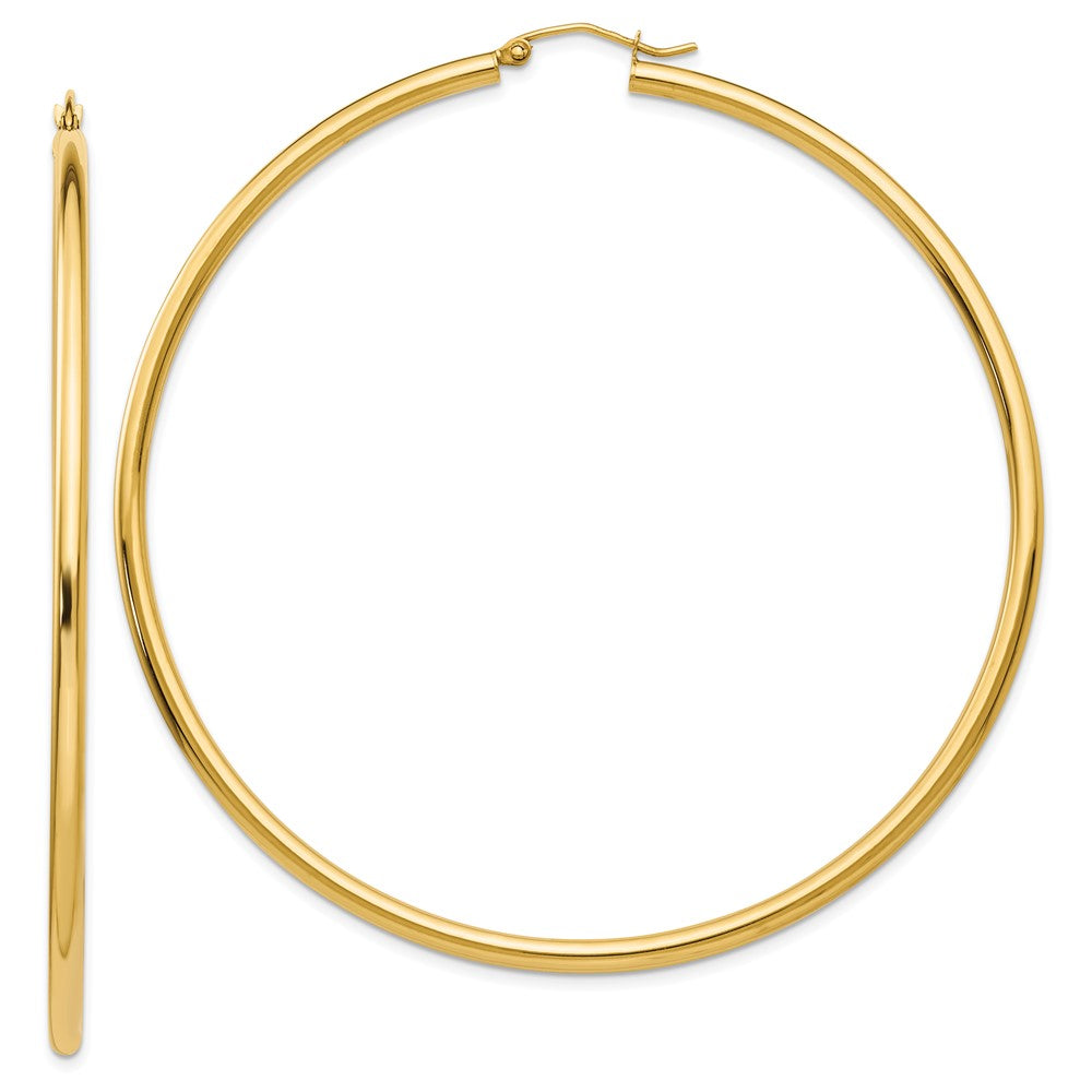 14k 2.25x70mm Polished Round Tube Hoop Earrings