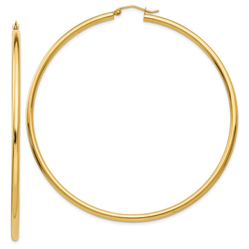14k 2.25x70mm Polished Round Tube Hoop Earrings