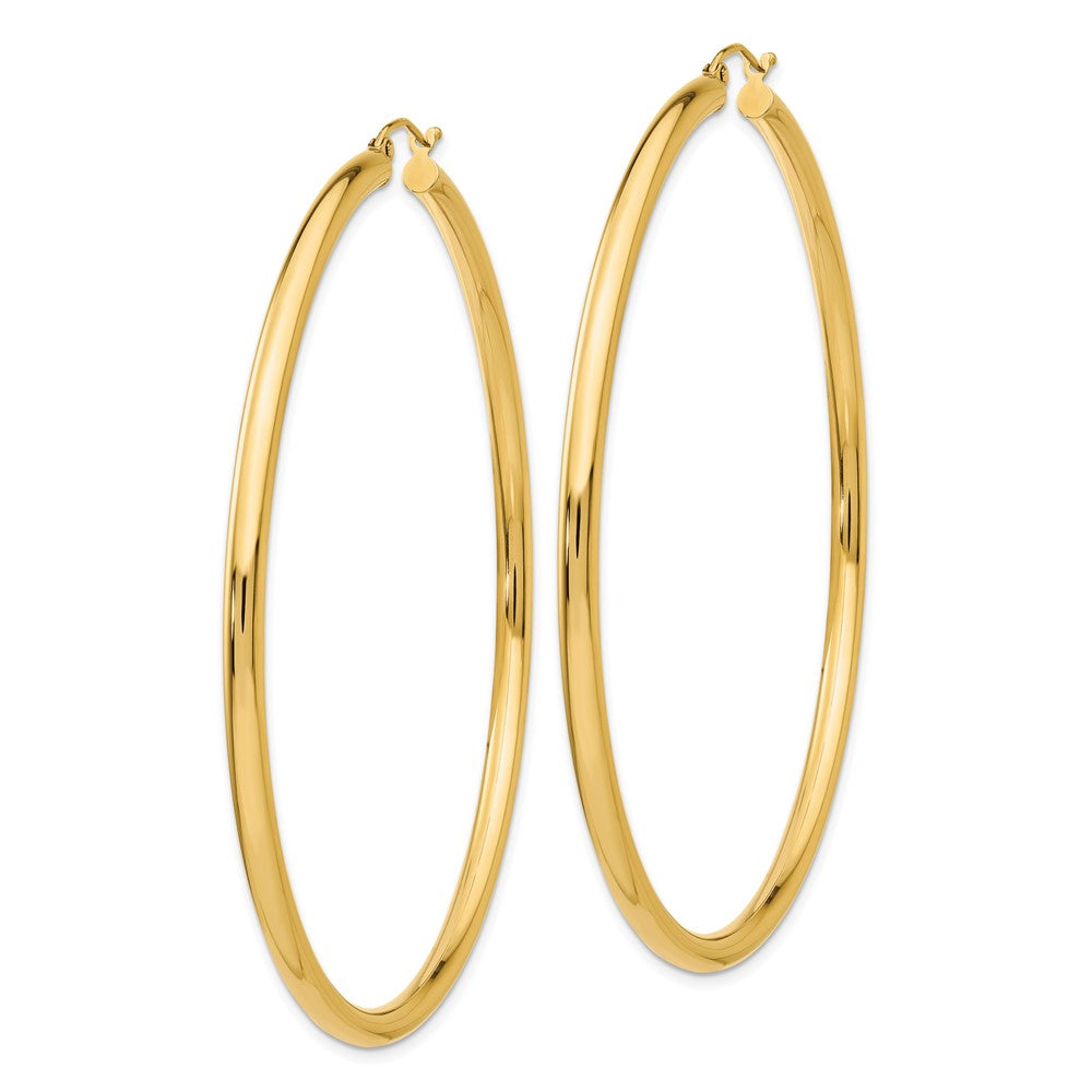 14k 3x70mm Polished Round Tube Hoop Earrings