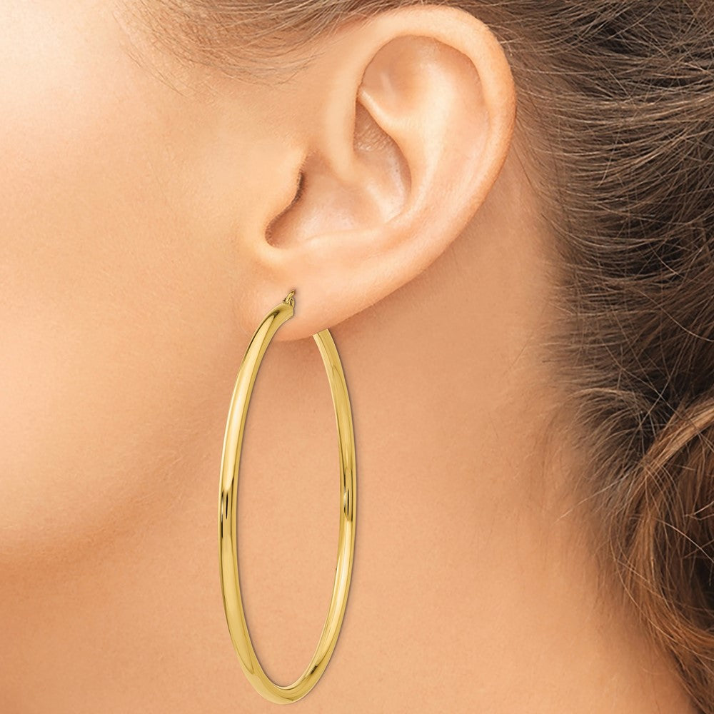 14k 3x70mm Polished Round Tube Hoop Earrings