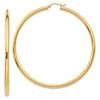 14k 3x70mm Polished Round Tube Hoop Earrings
