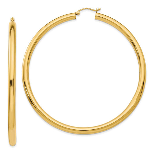 14k 4x70mm Polished Round Tube Hoop Earrings