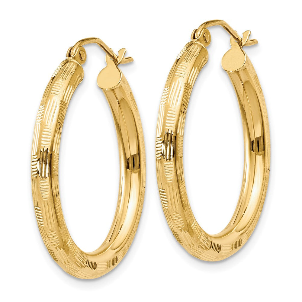 Gold Patterned Diamond-cut Hoop Earrings