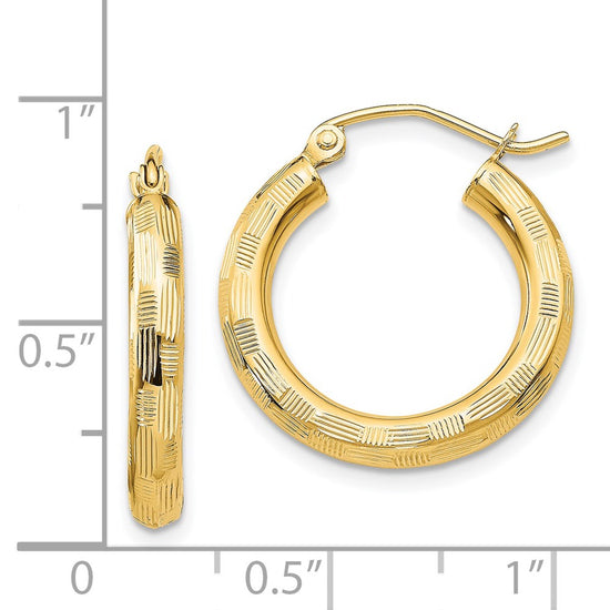 Gold Patterned Diamond-cut Hoop Earrings