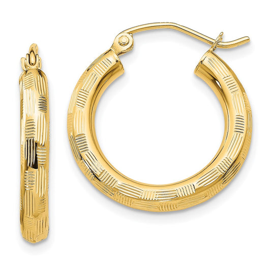 Gold Patterned Diamond-cut Hoop Earrings