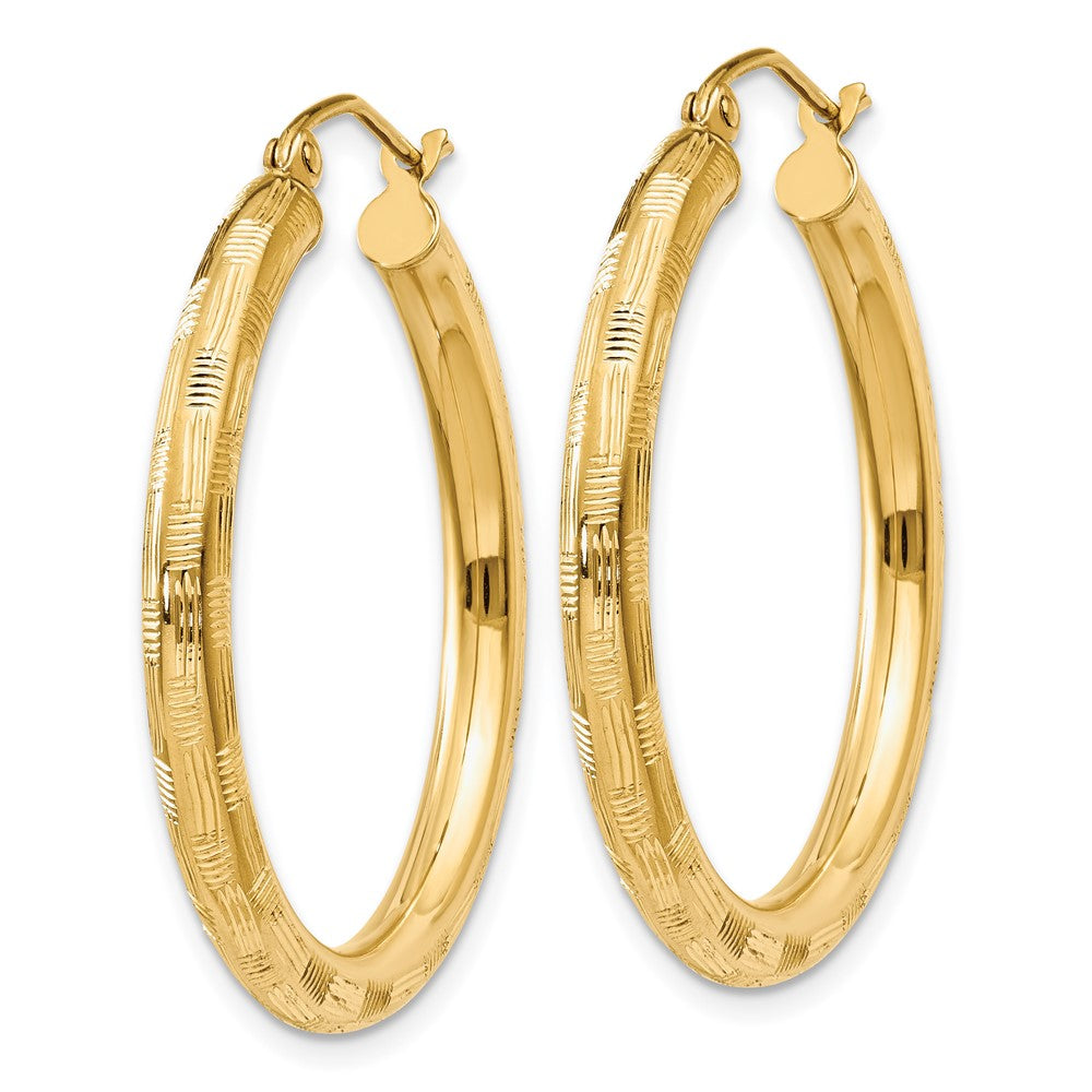 Gold Patterned Diamond-cut Hoop Earrings