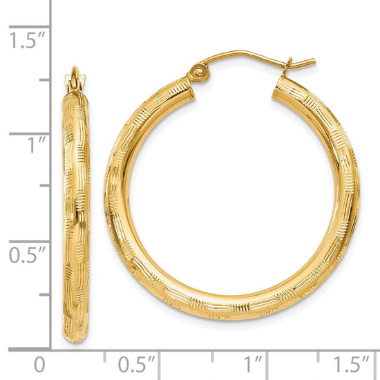 Gold Patterned Diamond-cut Hoop Earrings