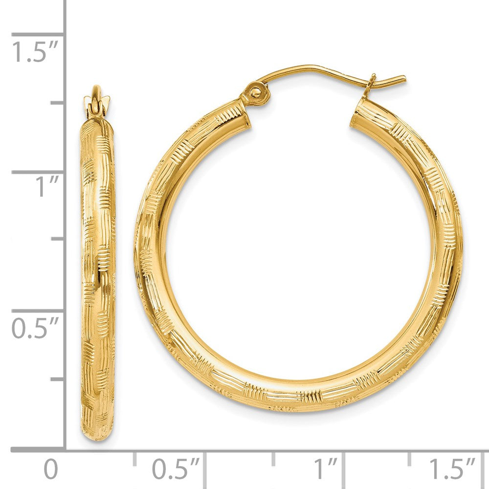 Gold Patterned Diamond-cut Hoop Earrings