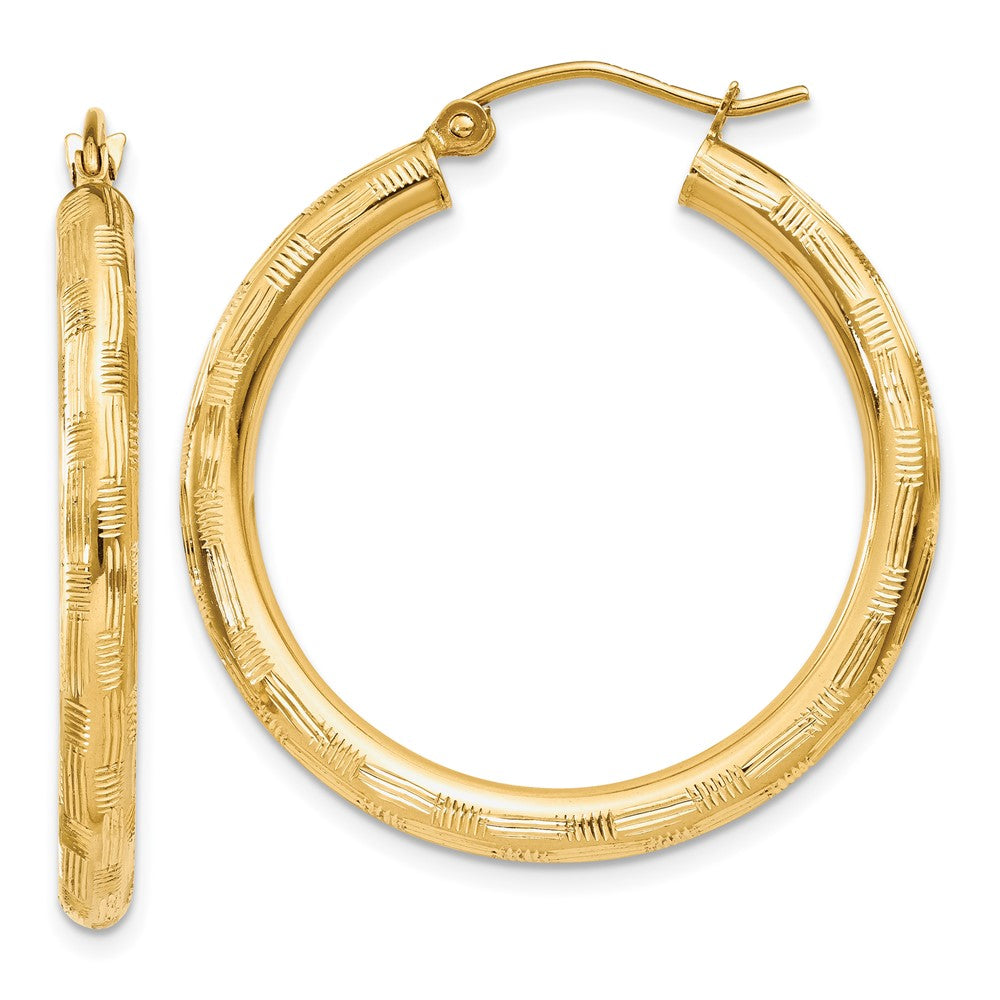 Gold Patterned Diamond-cut Hoop Earrings