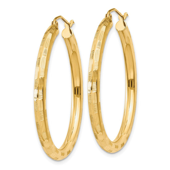 Gold Patterned Diamond-cut Hoop Earrings