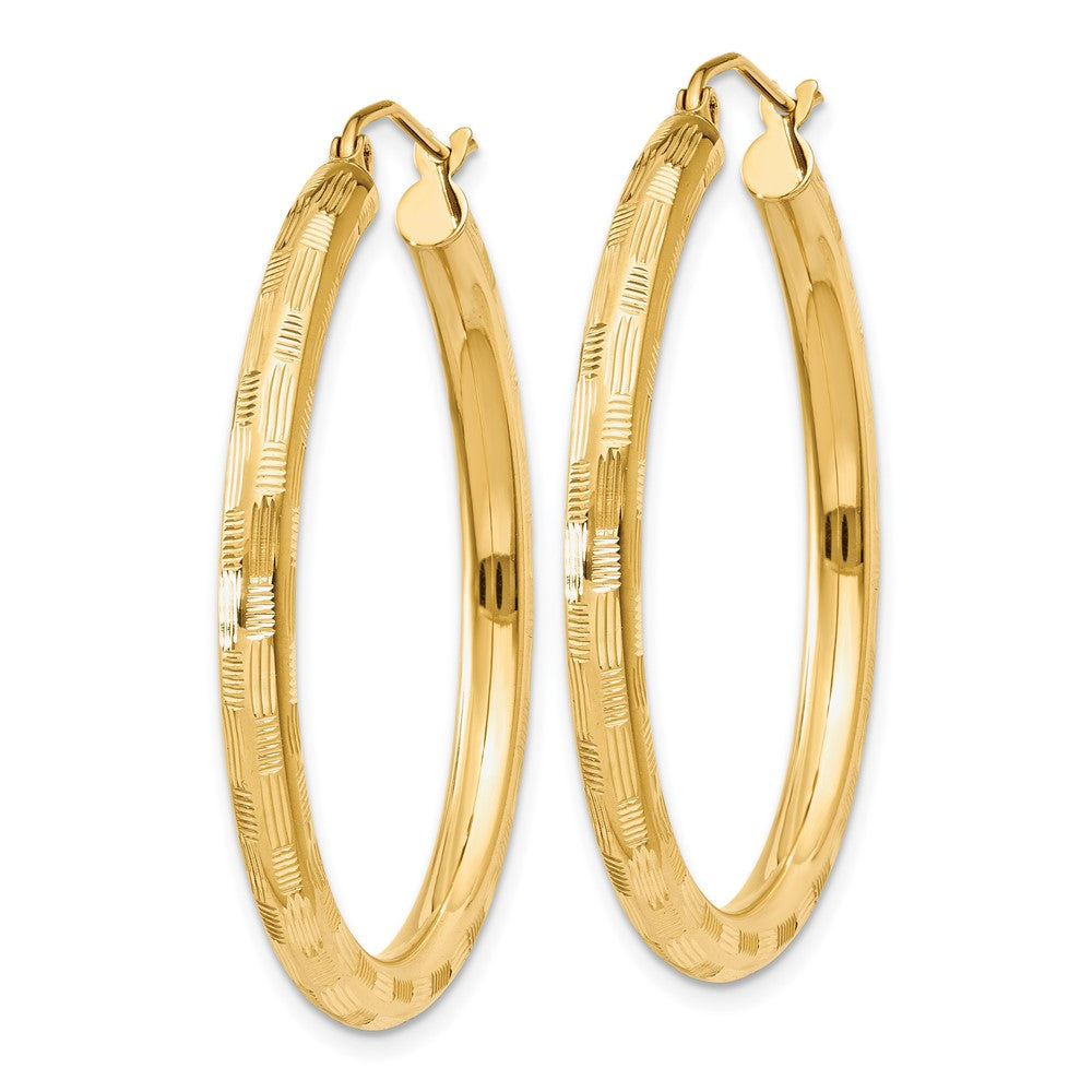 Gold Patterned Diamond-cut Hoop Earrings