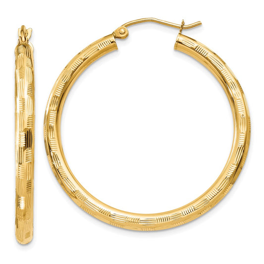 Gold Patterned Diamond-cut Hoop Earrings