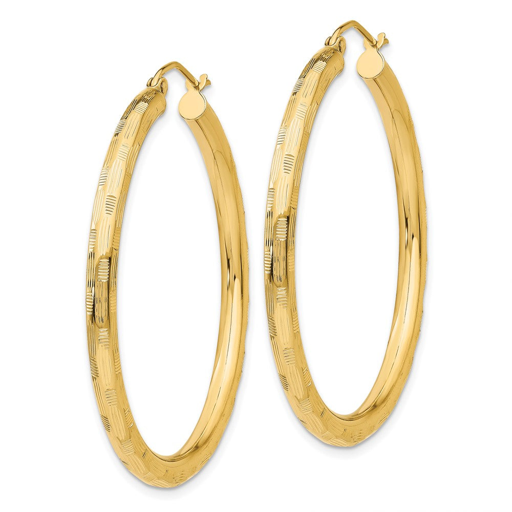 Gold Patterned Diamond-cut Hoop Earrings