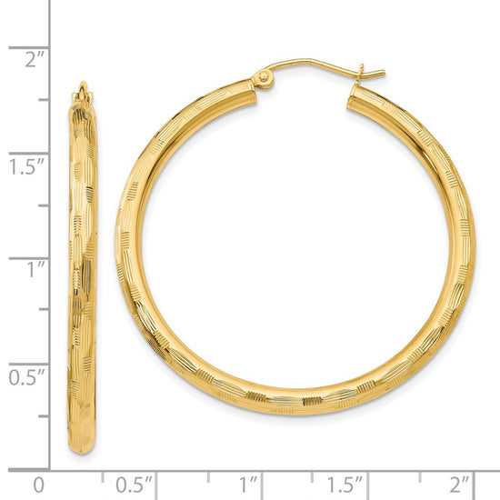 Gold Patterned Diamond-cut Hoop Earrings