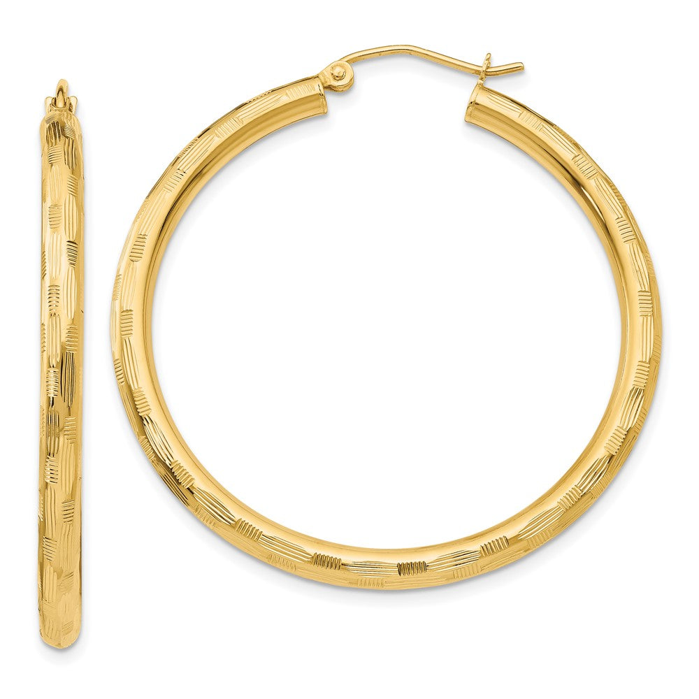 Gold Patterned Diamond-cut Hoop Earrings