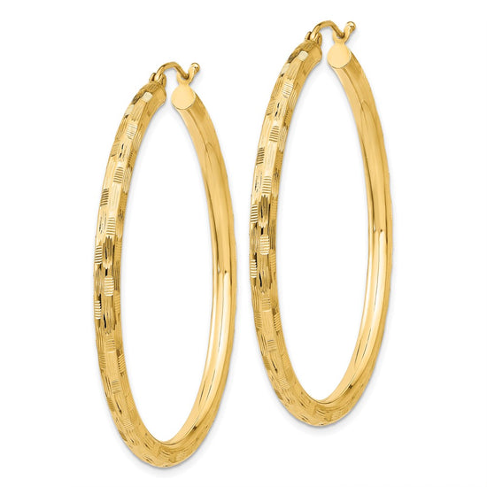 Gold Patterned Diamond-cut Hoop Earrings