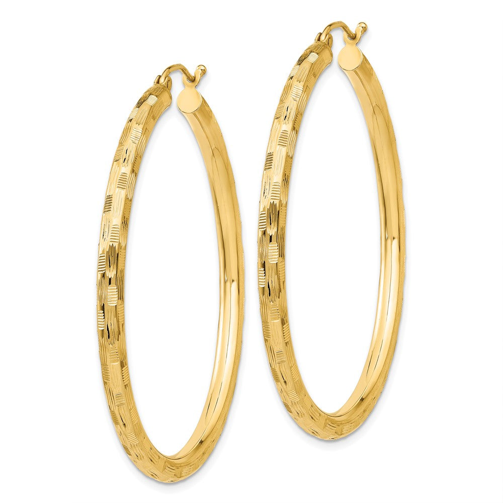 Gold Patterned Diamond-cut Hoop Earrings