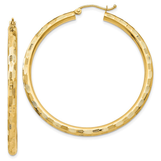 Gold Patterned Diamond-cut Hoop Earrings