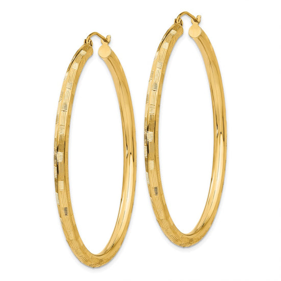 Gold Patterned Diamond-cut Hoop Earrings