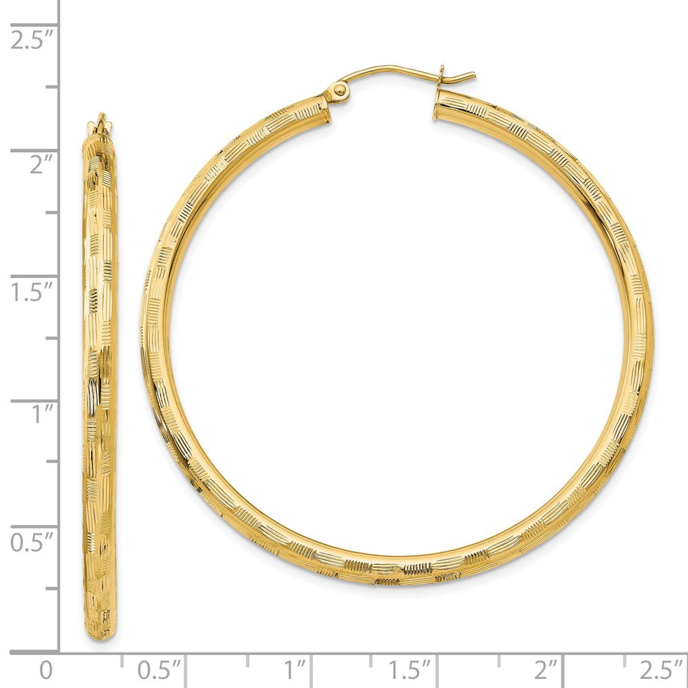 Gold Patterned Diamond-cut Hoop Earrings